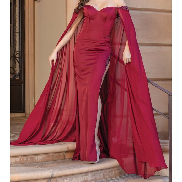 New Off Shoulder Sheath Dress w/ Beads Embroidery & Shoulder Drapes DQ 4306 - Picture 9 of 9